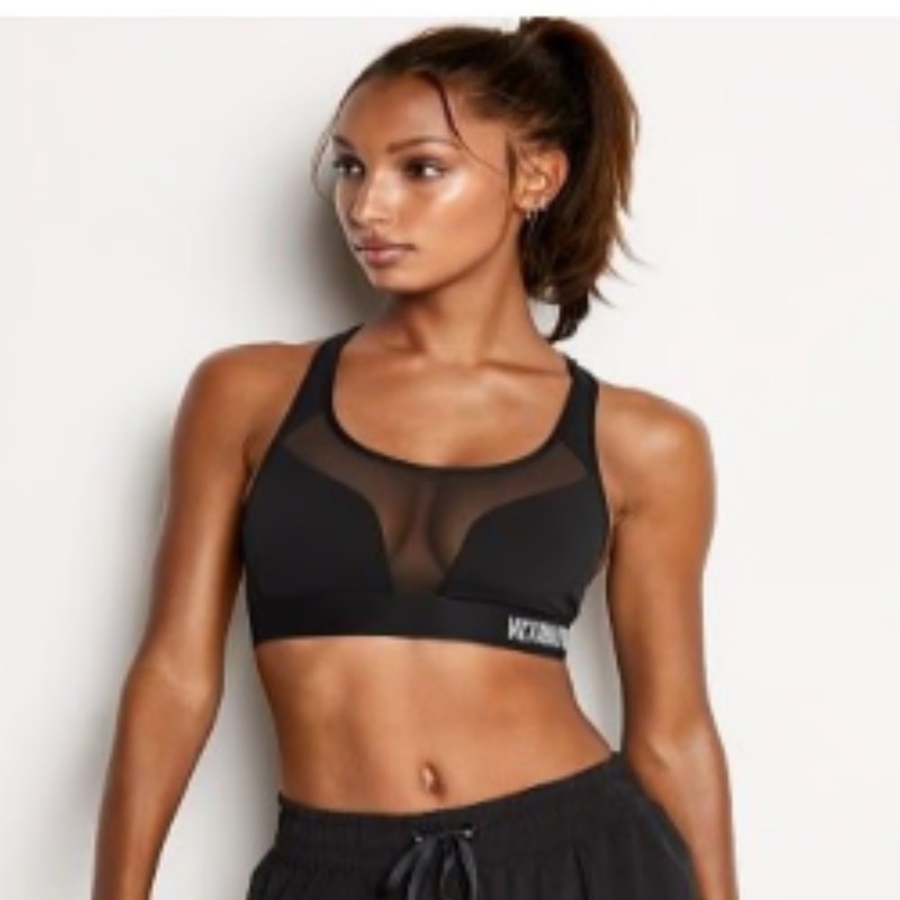 Black Mesh Panel sexy Sports Bra - Victoria Sport racerback supportive